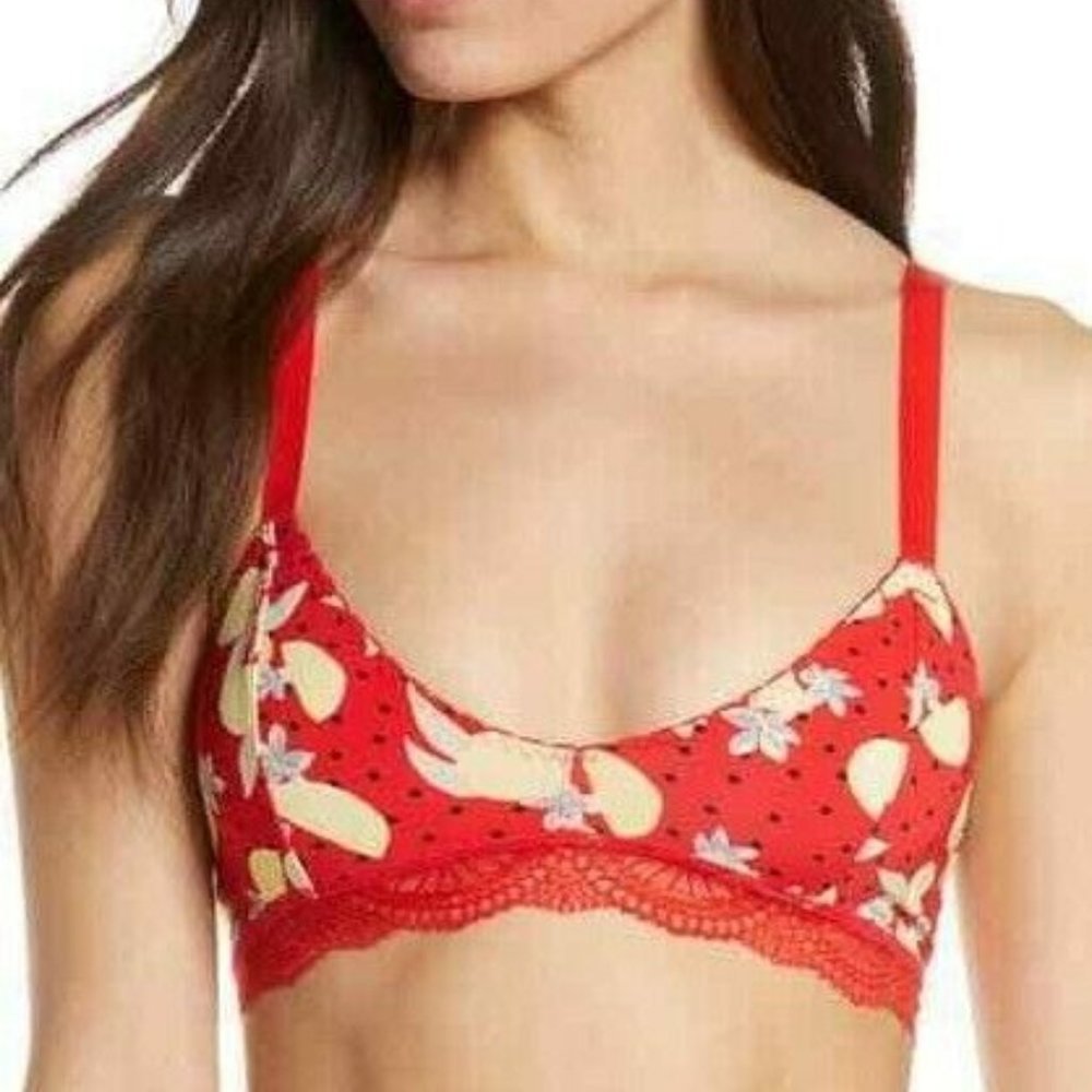 Free People Mari Print Red Floral Bralette M 8-10